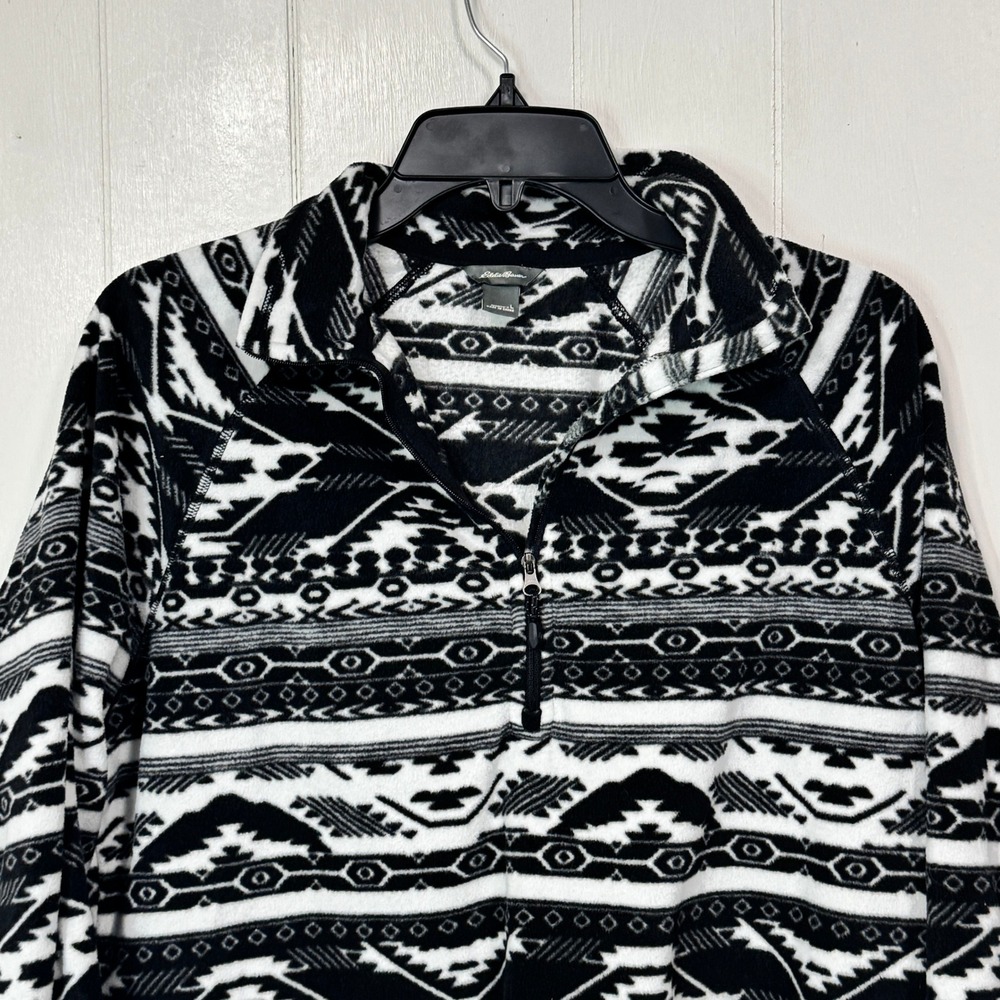 Eddie Bauer Womens Large Fleece Pullover Aztec Southwestern Black White Top - Picture 2 of 9